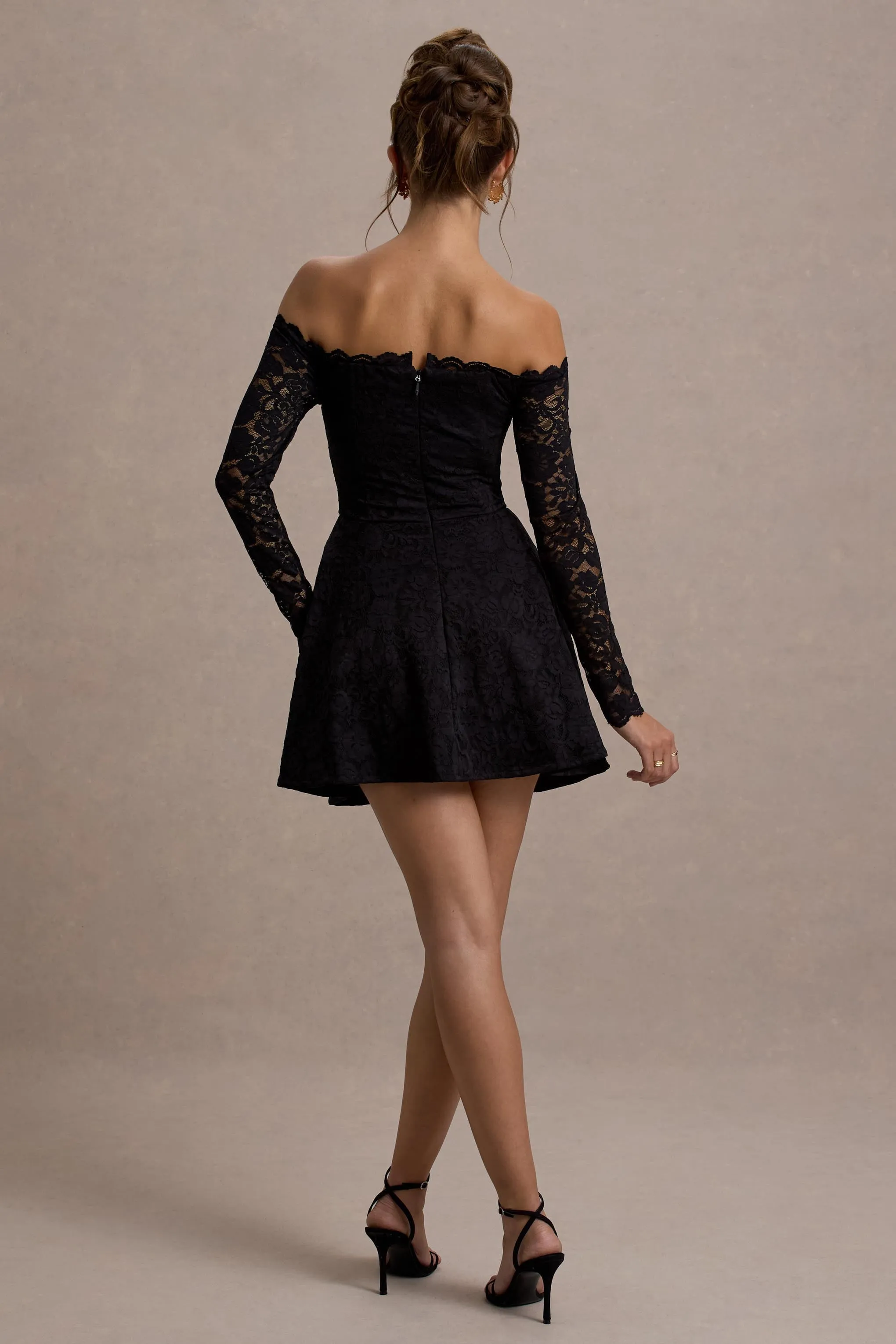 Alliste | Black Lace Bardot Mini Dress