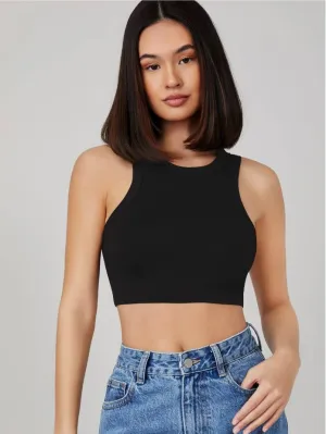 Basic Black Crop Tank Tops