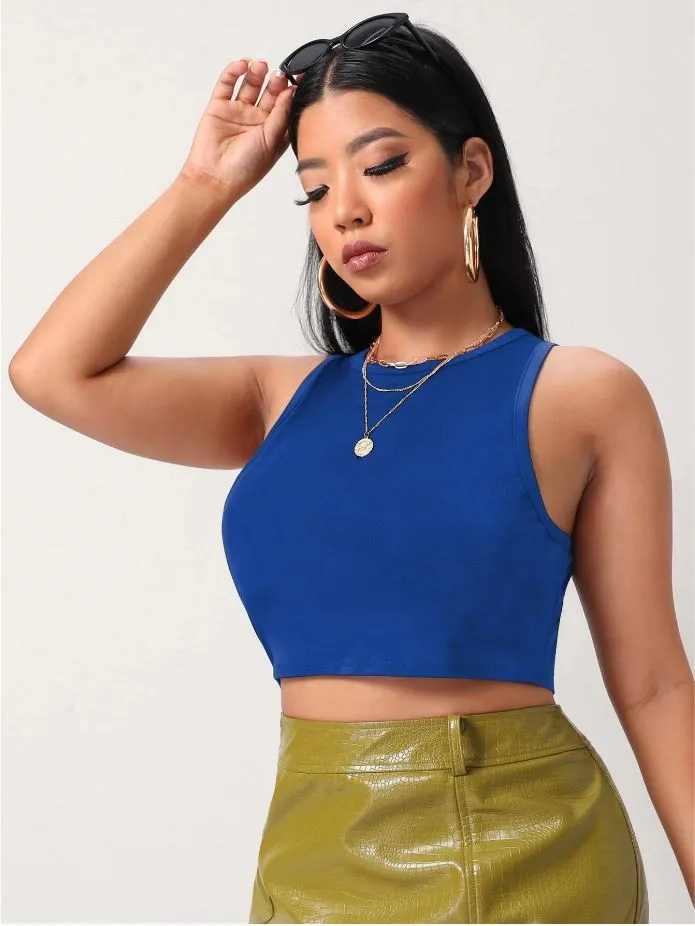 Basic Royal Blue Crop Tank Tops