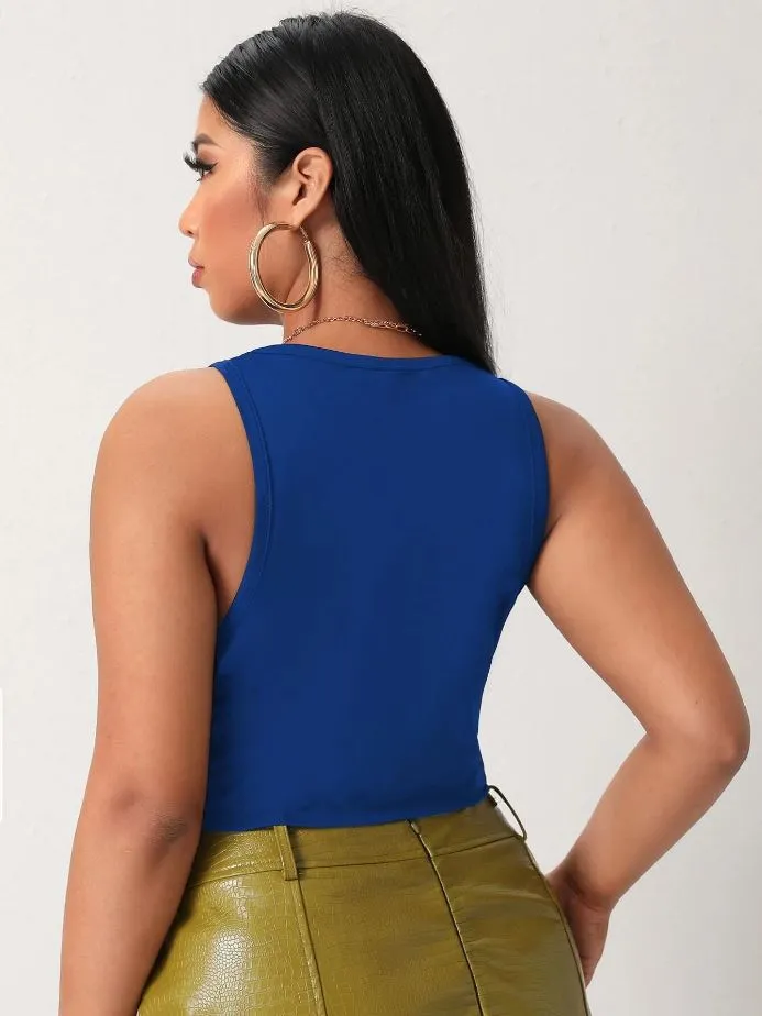 Basic Royal Blue Crop Tank Tops