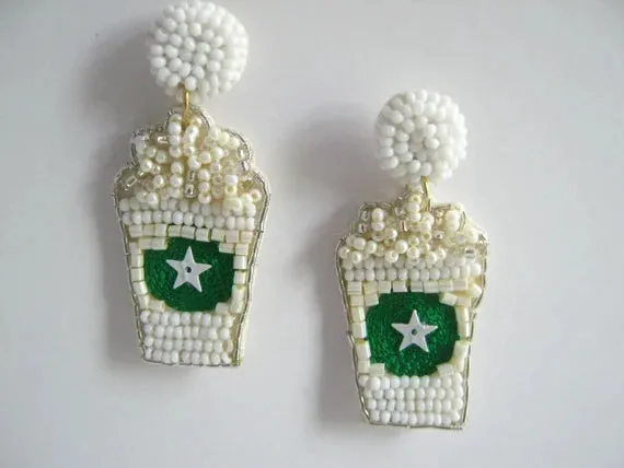 Beaded Earrings, White Frappe