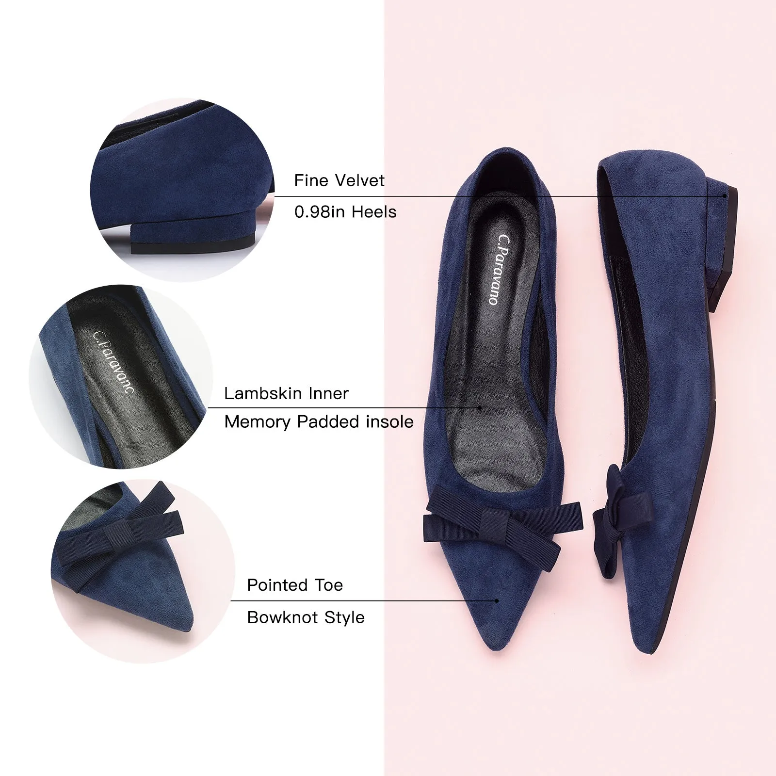 Bowknot Suede Flats (Aida) Navy