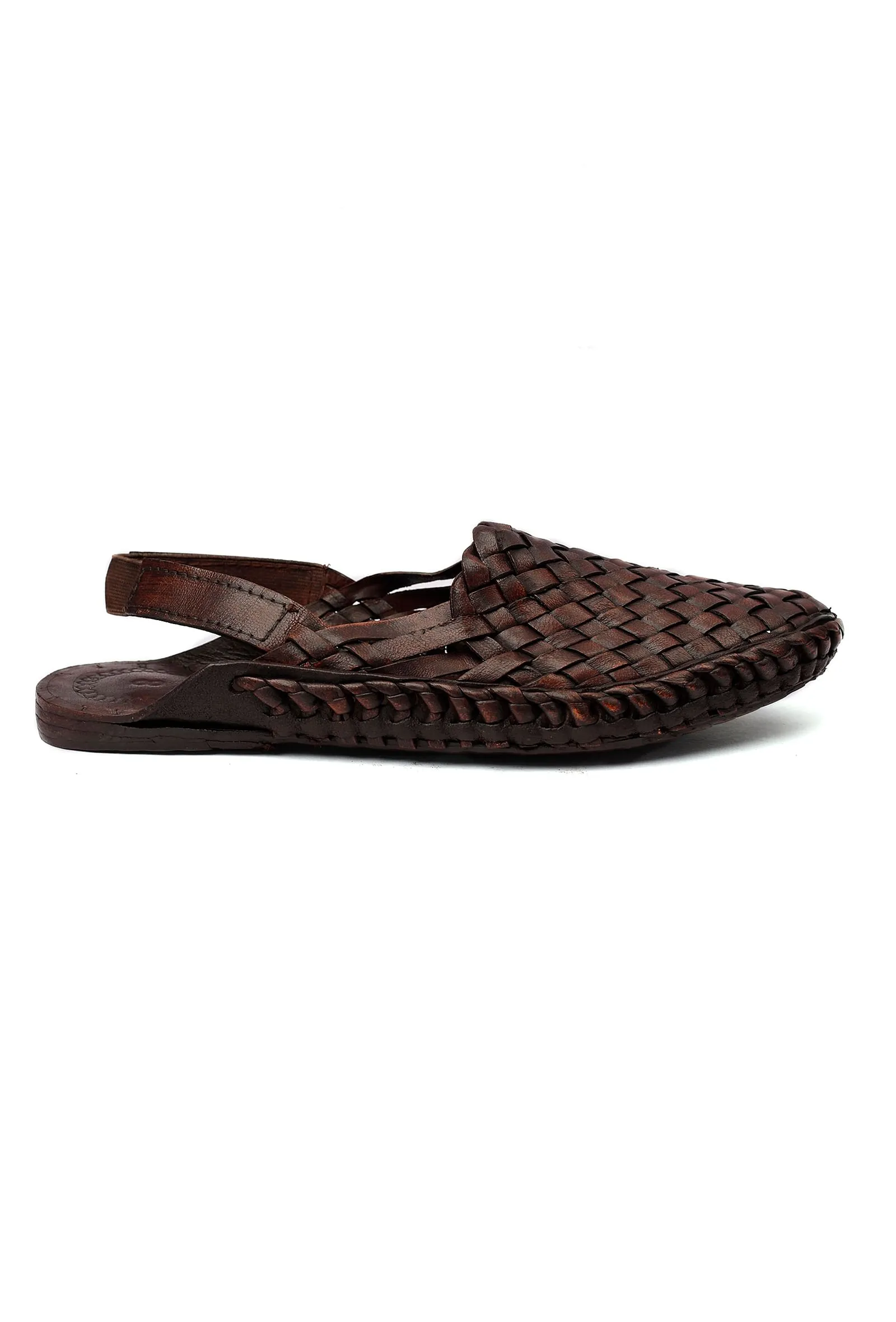 Burgundy Brown Braided  Pure Leather Kolhapuri Sandals