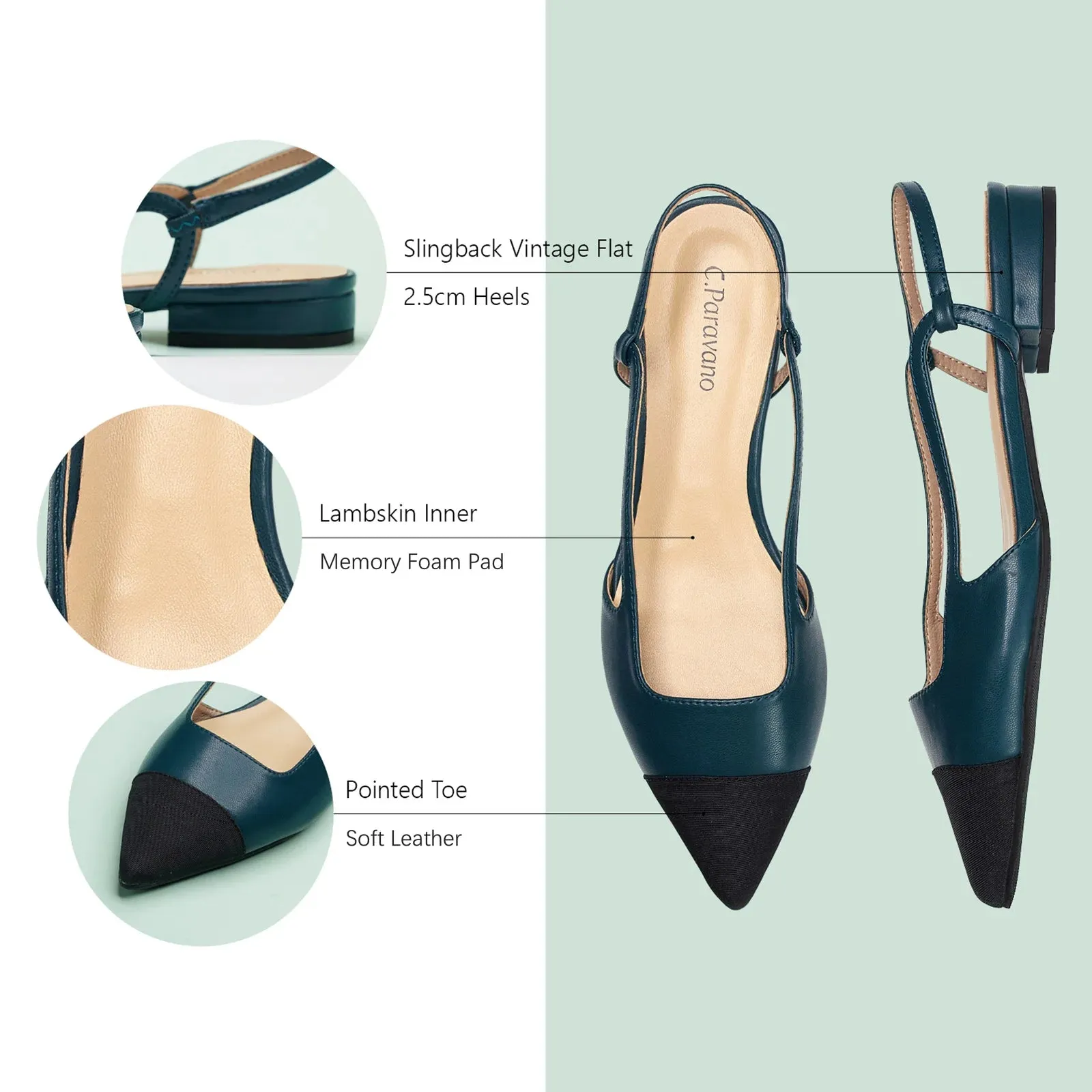 Cap-Toe Slingback Flats (Freya)