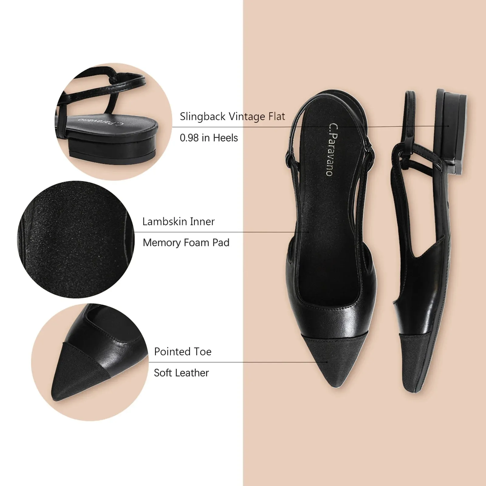 Cap-Toe Slingback Flats (Freya)