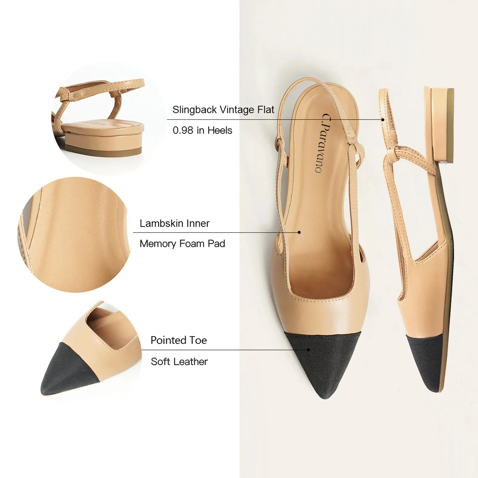 Cap-Toe Slingback Flats (Freya)