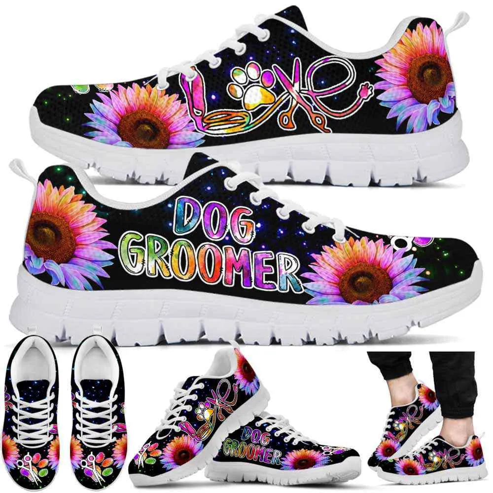 Dog Groomer Sneaker, Sunflower Love Colorful Dog Groomer Sneakers Shoes, Best Running Shoes, Unique Gifts For Dog Lovers