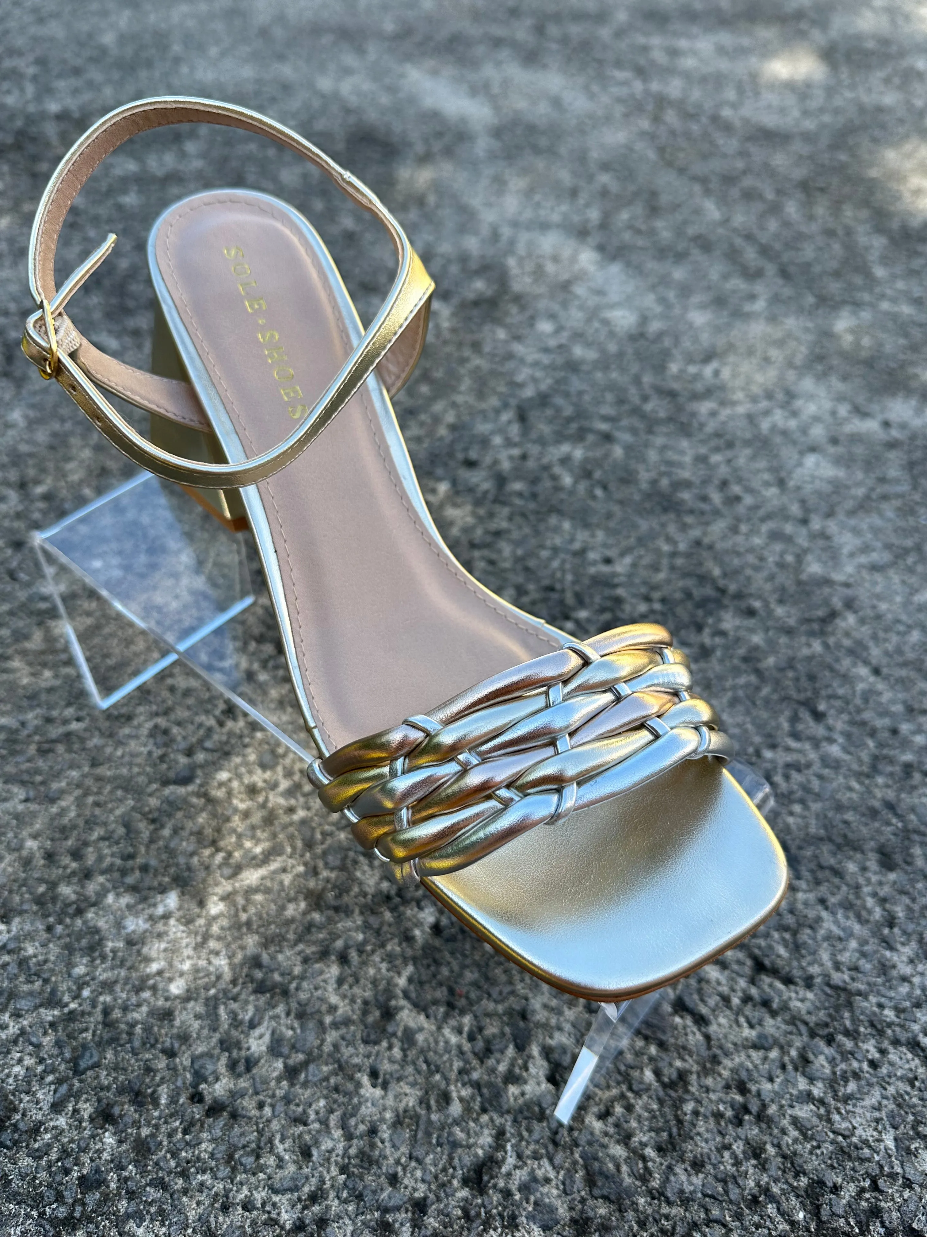 Eli Block Heel Sandal Gold Metallic