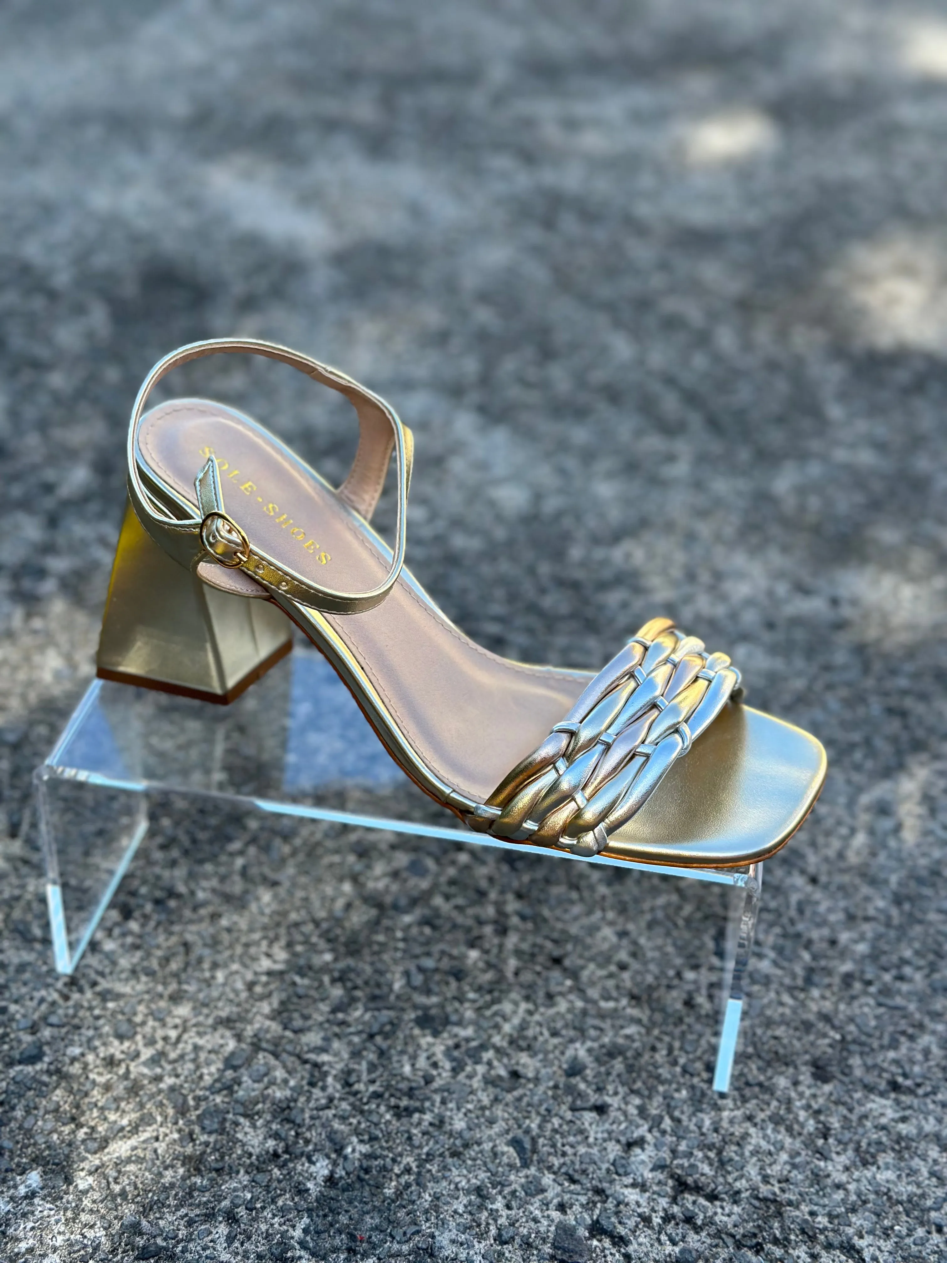 Eli Block Heel Sandal Gold Metallic