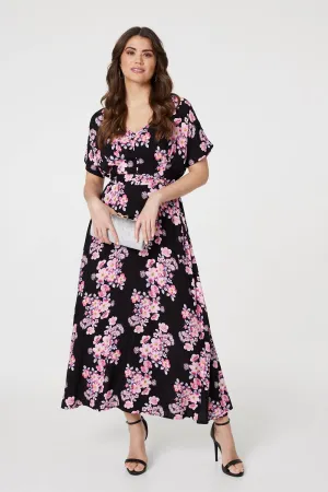 Floral V-Neck Maxi Dress with Belt