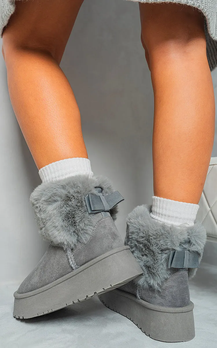 Fuzzy Cuff Slip On Snow Boots