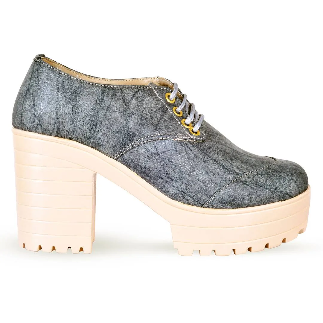 Grey Synthetic Solid Heeled Boots