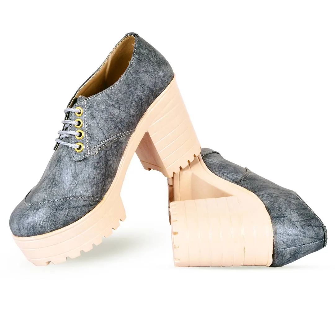 Grey Synthetic Solid Heeled Boots