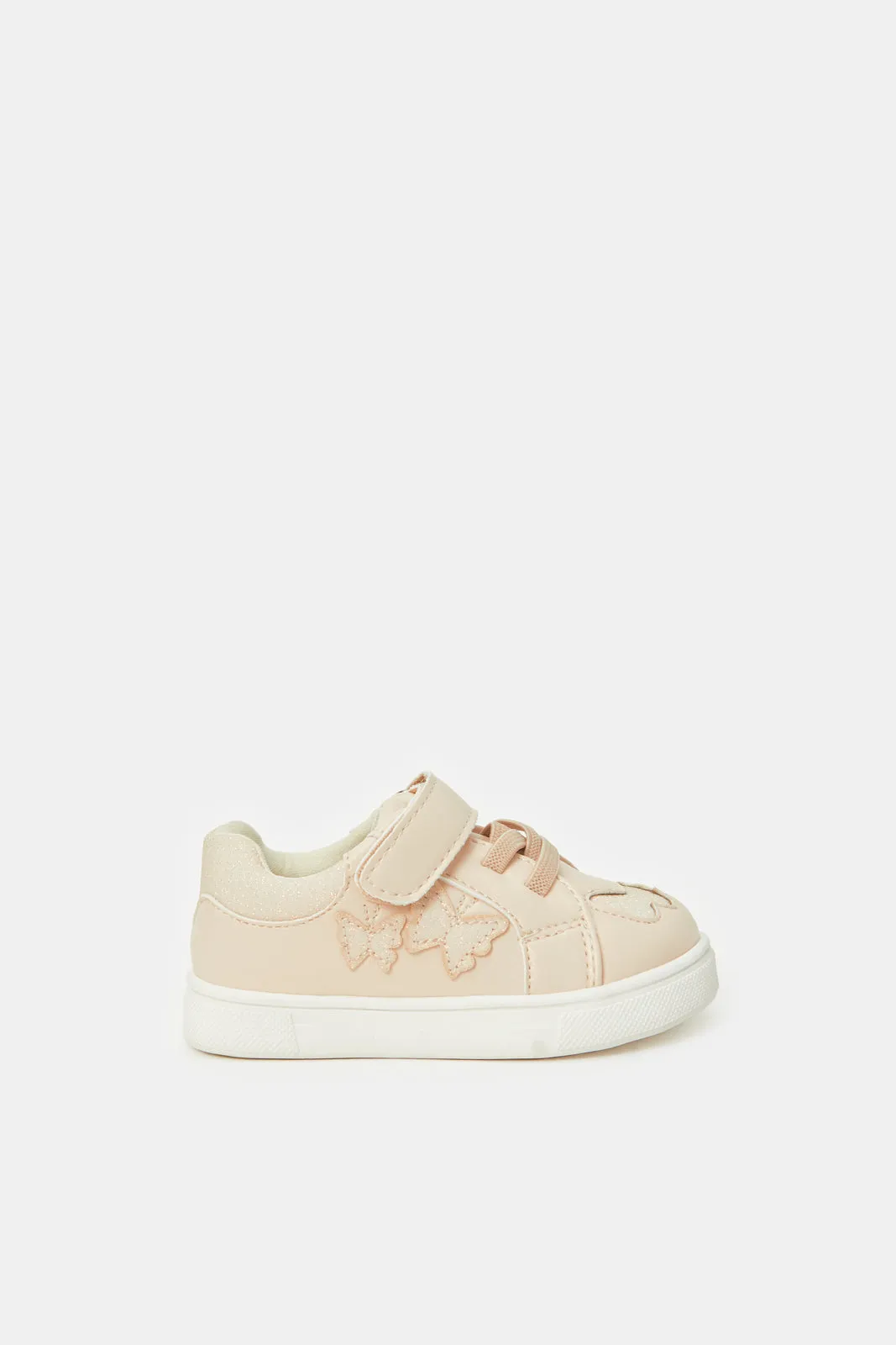 Infant Girls Beige Velcro Strap Sneakers