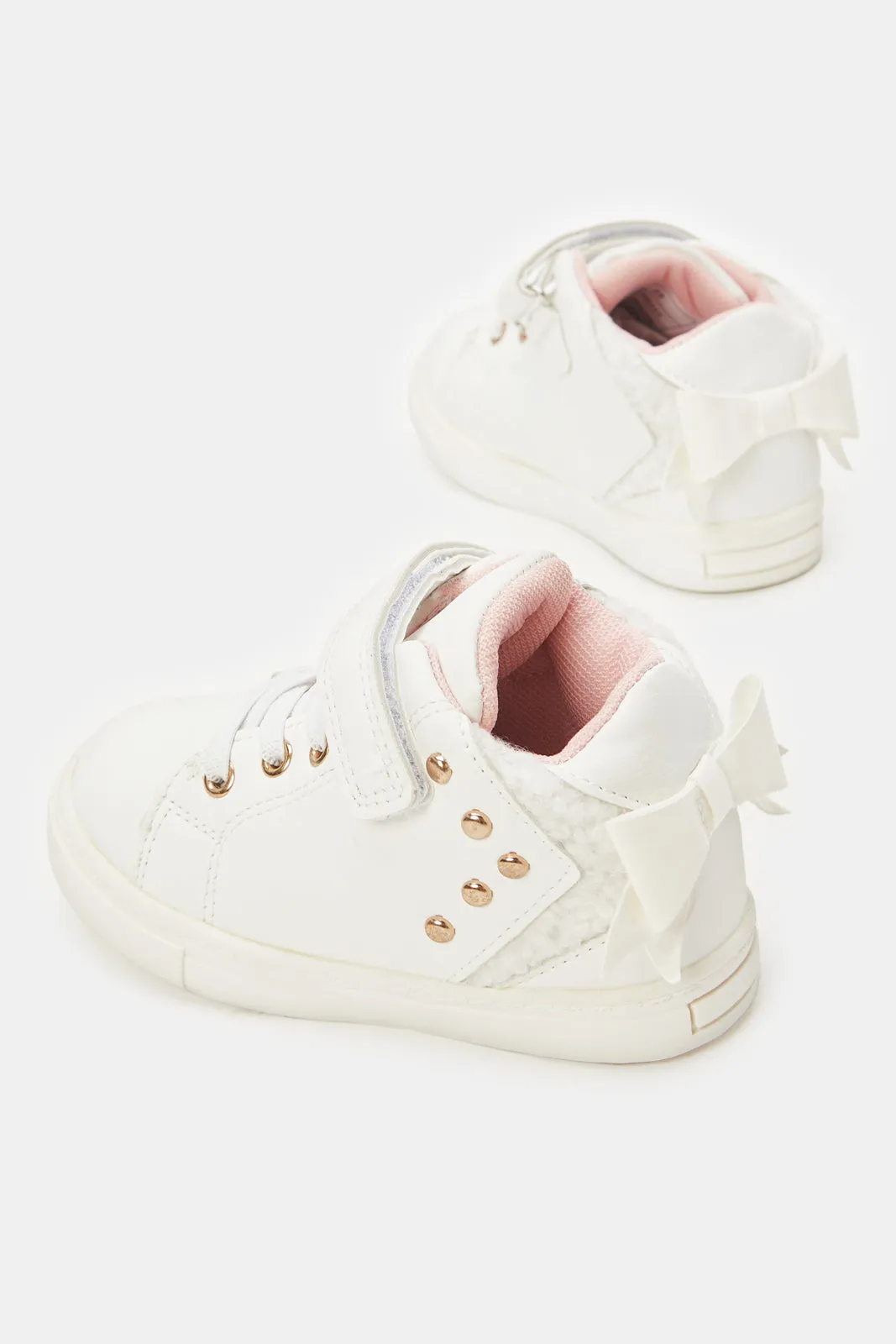 Infant White Bow Detail High-Top Sneakers