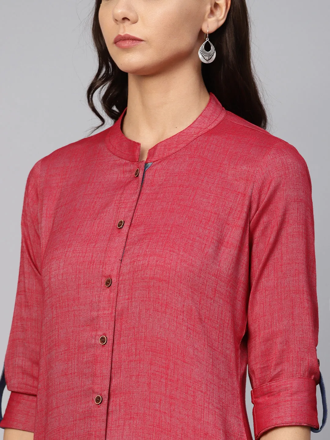 Jashvi Women Maroon Woven Design Straight Rayon Kurta