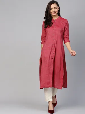 Jashvi Women Maroon Woven Design Straight Rayon Kurta