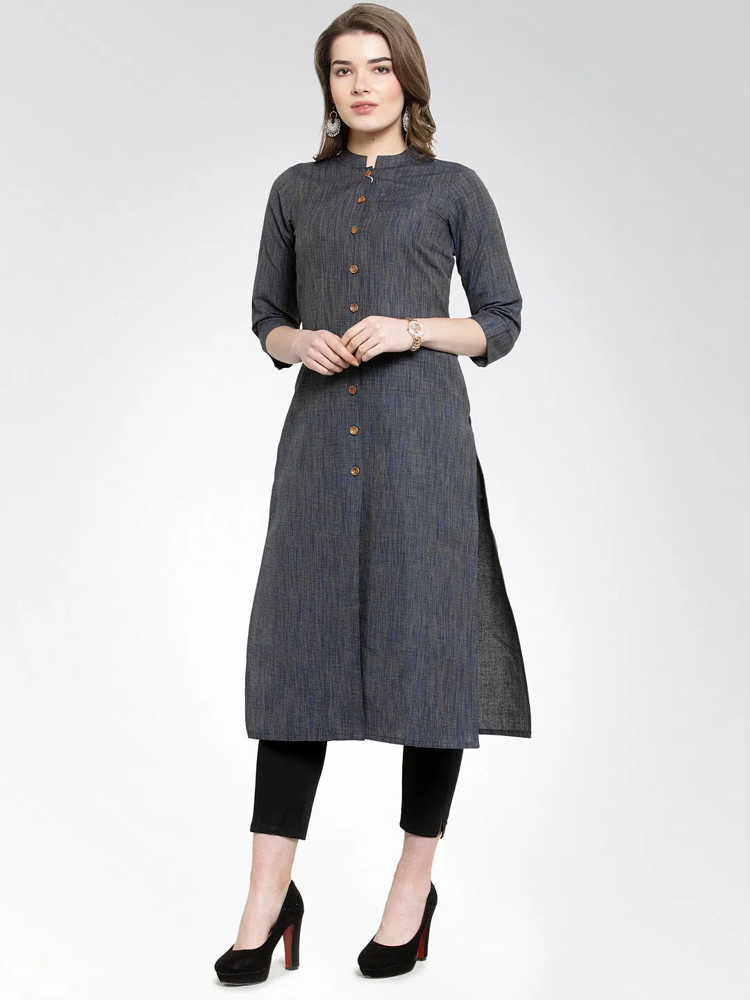 Jashvi Women Navy self design straight Kurta