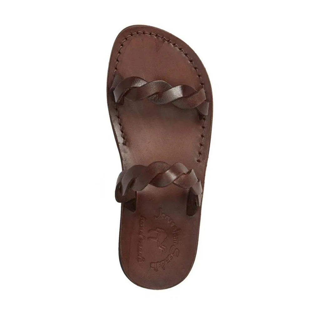 Joanna - Leather Braided Strap Sandal | Brown