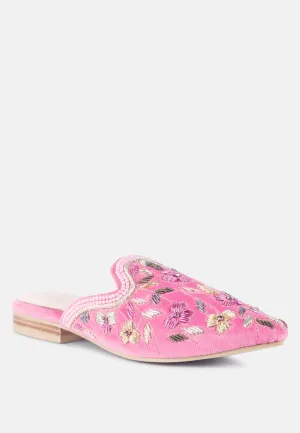 MARCELLA Pink Embroidered Mules