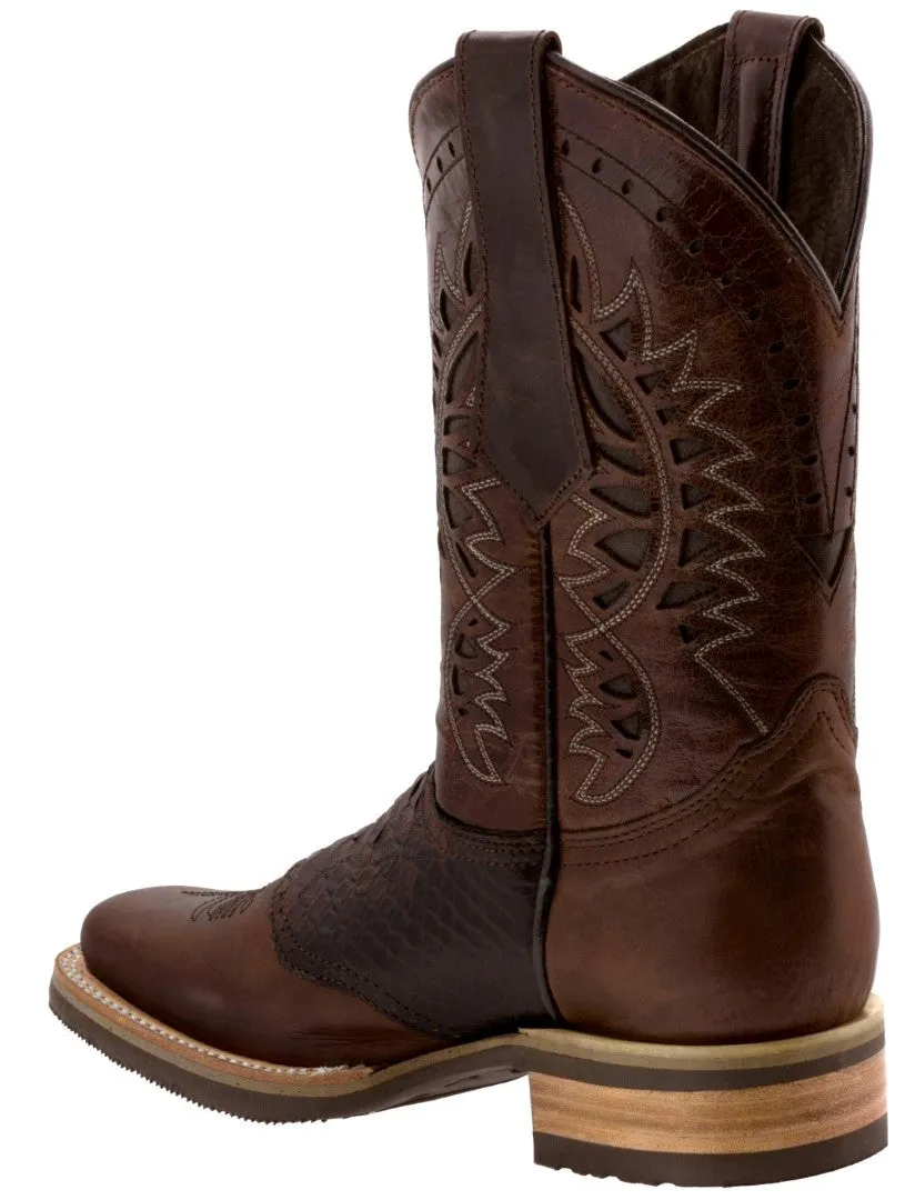 Mens Chedron Western Leather Cowboy Boots Snake Print - Square Toe