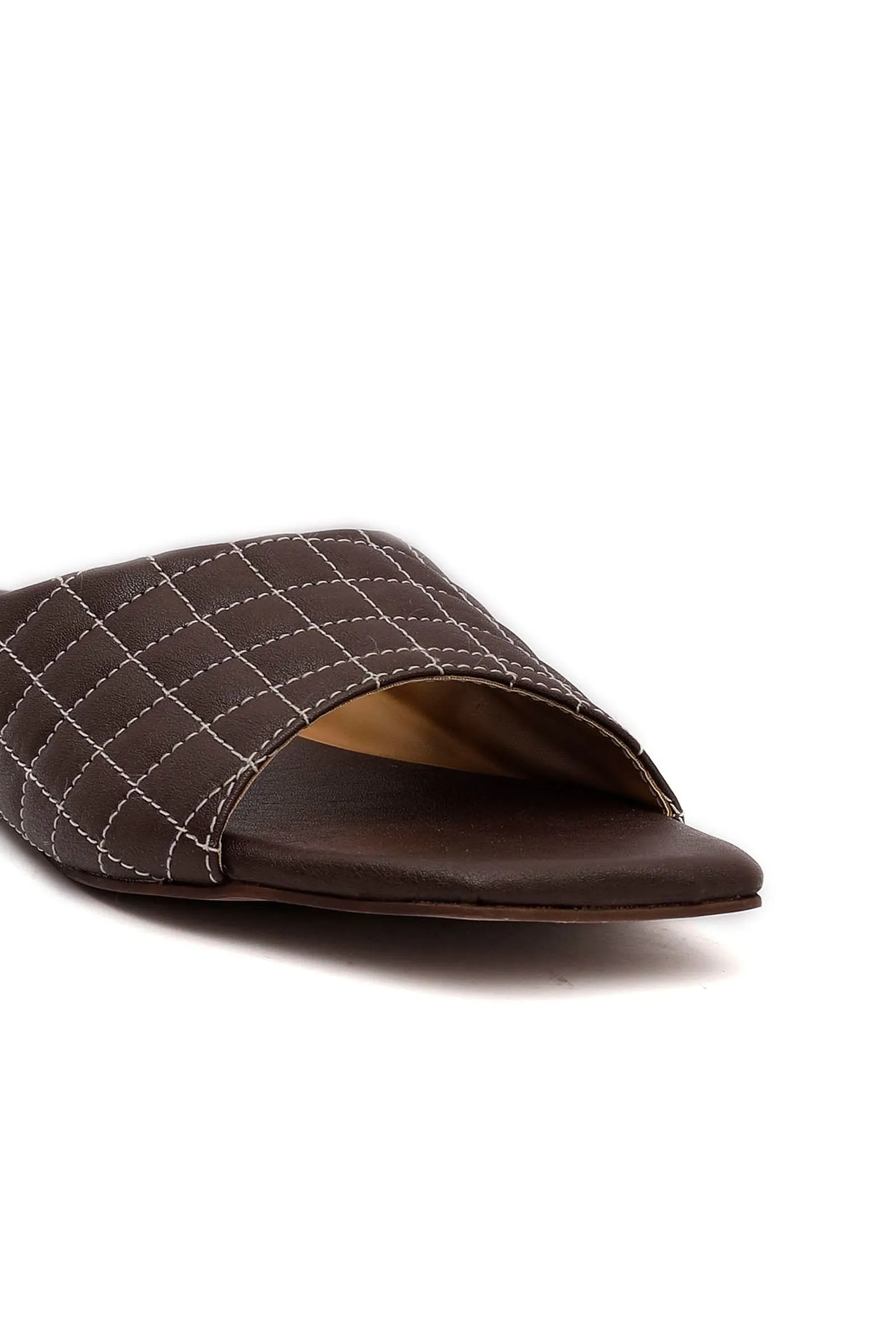 Pecan Brown Quilted Cruelty Free Leather Sliders