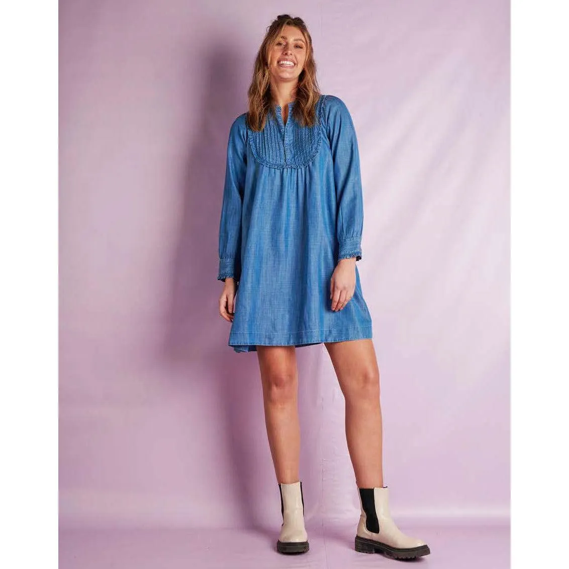 PinTuck Yoke Dress - Chambray Blue