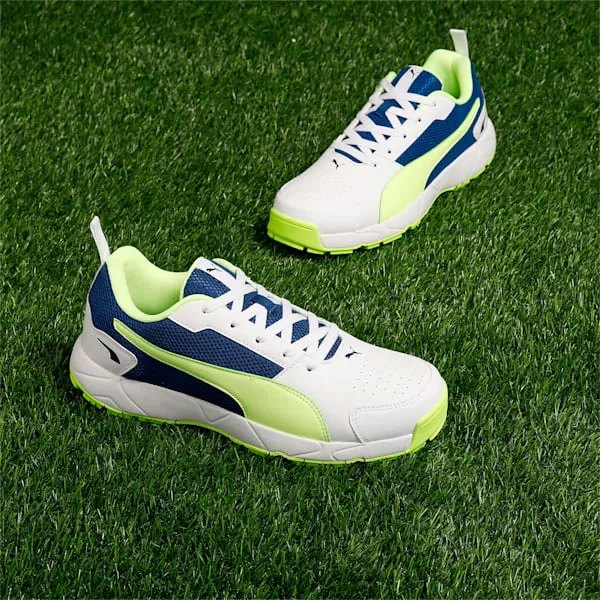 PUMA CAT White-Blazing Blue-Fast Yellow Cricket High Run Men's Shoes