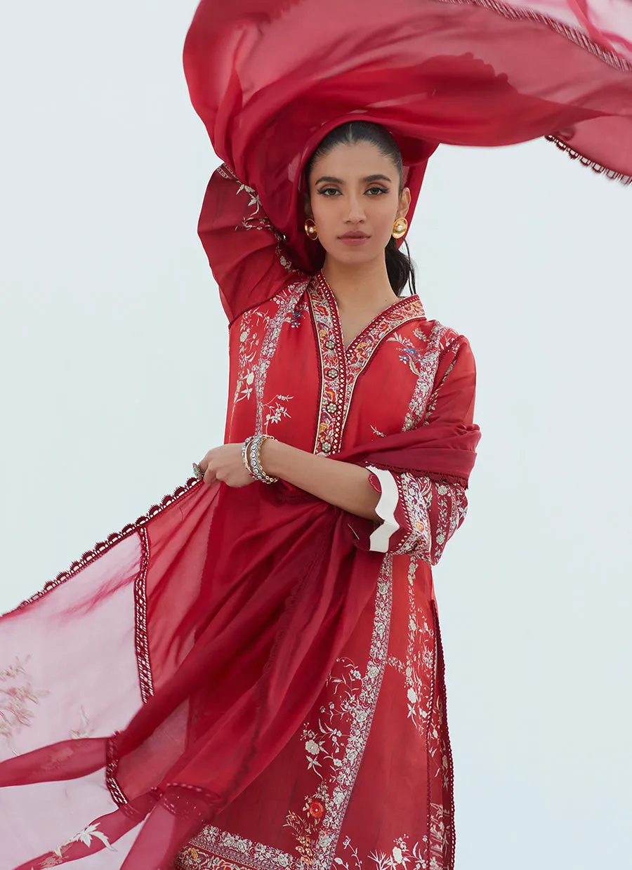 Rie Crimson Shirt And Dupatta