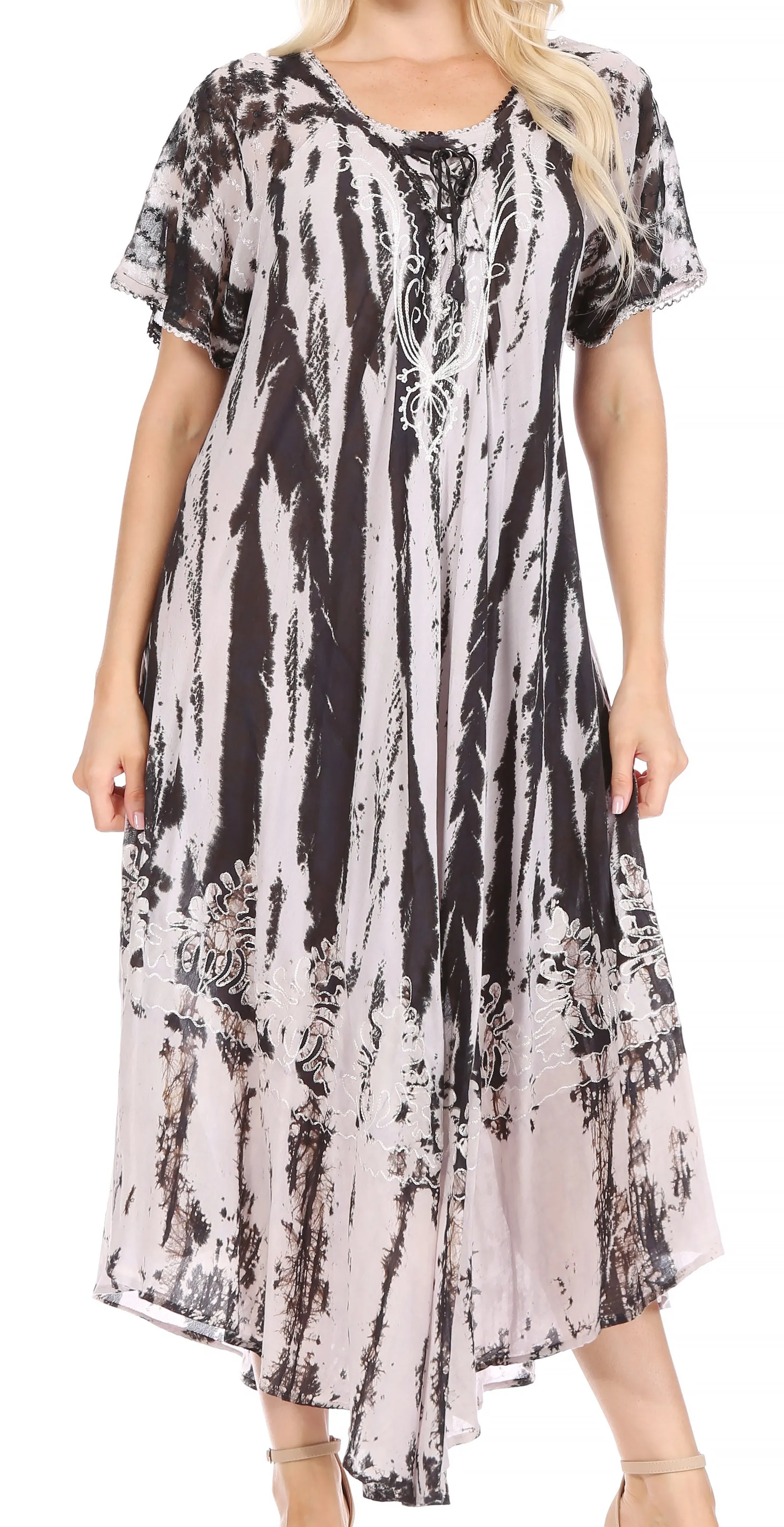 Sakkas Devora Women's Maxi NightGown Caftan Kaftan Dress Tie Dye Batik & Corset