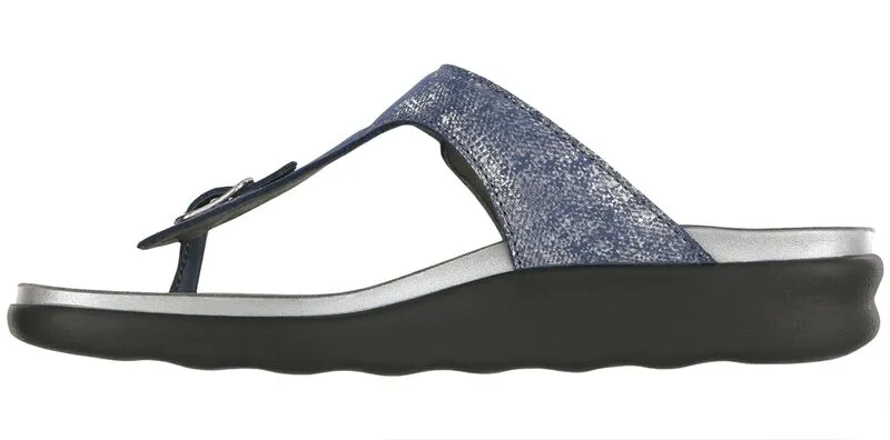 SAS Women's Sanibel T-Strap Slide Sandal SILVER BLUE