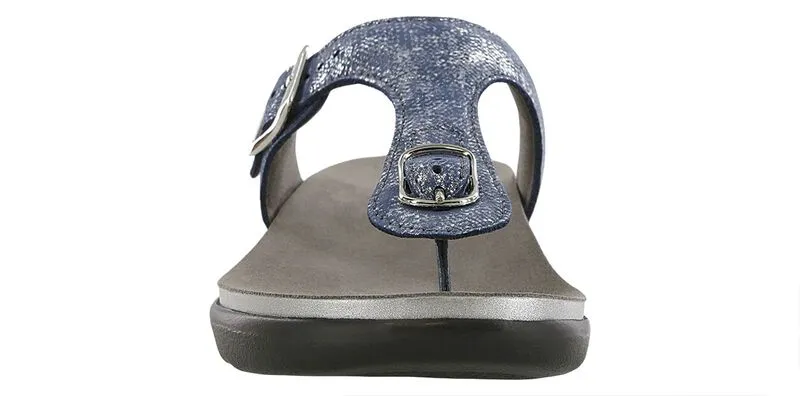 SAS Women's Sanibel T-Strap Slide Sandal SILVER BLUE