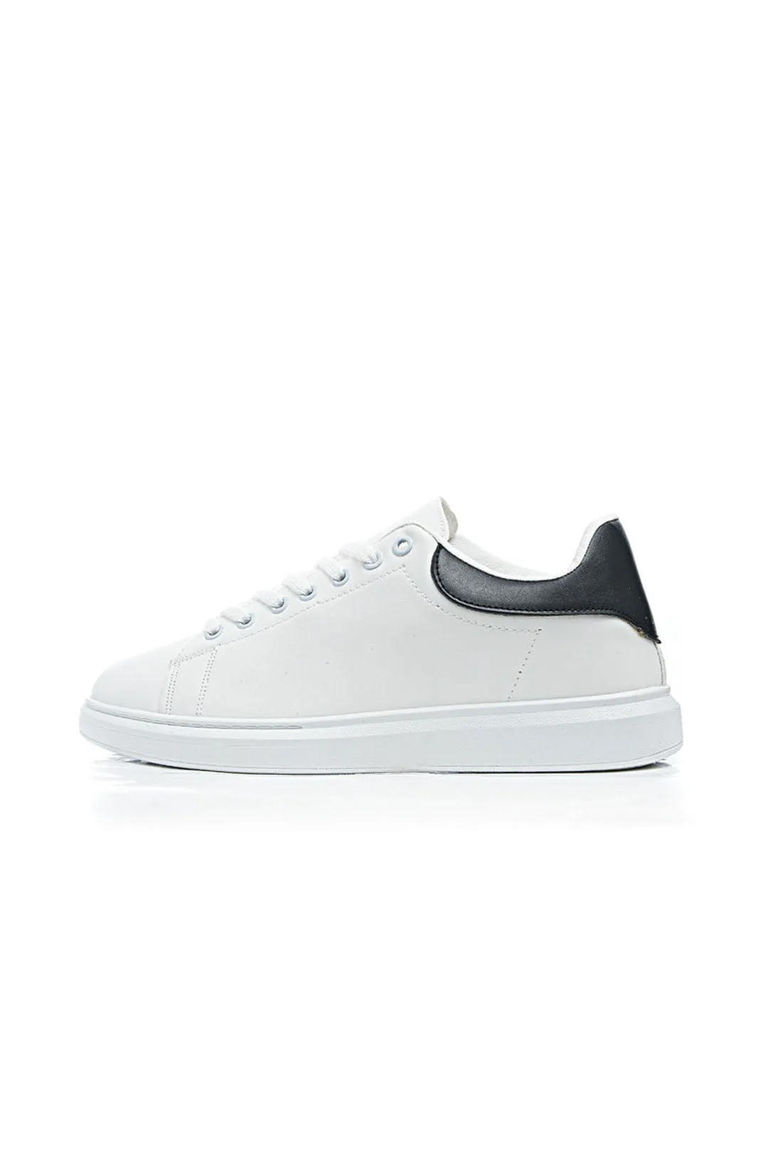 Sneakers - Leather - Basic Lace-Up - White & Black