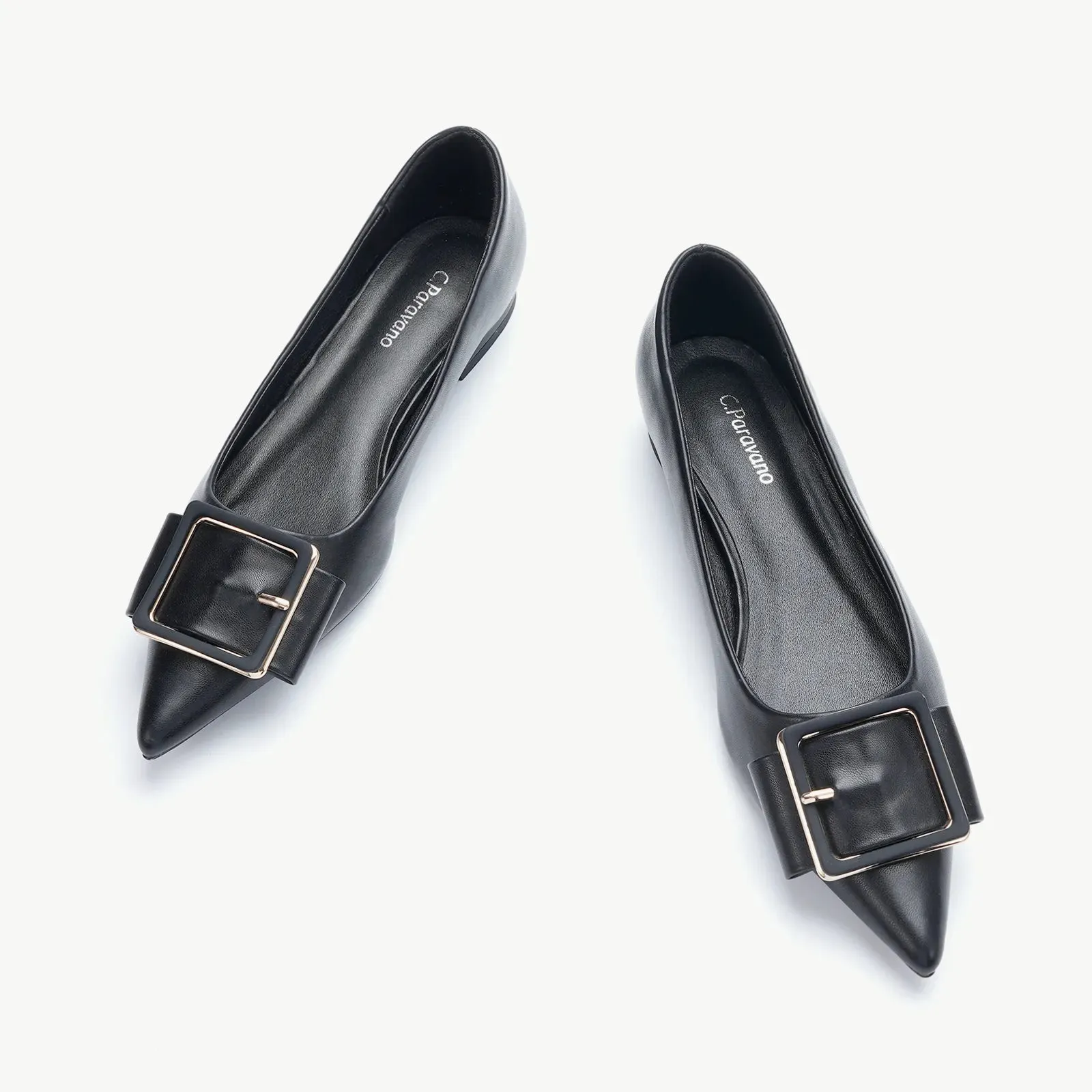 Square Buckle Flats (Aida) Black