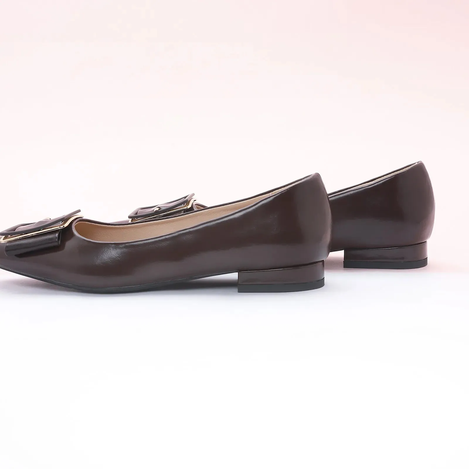 Square Buckle Flats (Aida) Chocolate