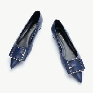 Square Buckle Flats (Aida) Navy