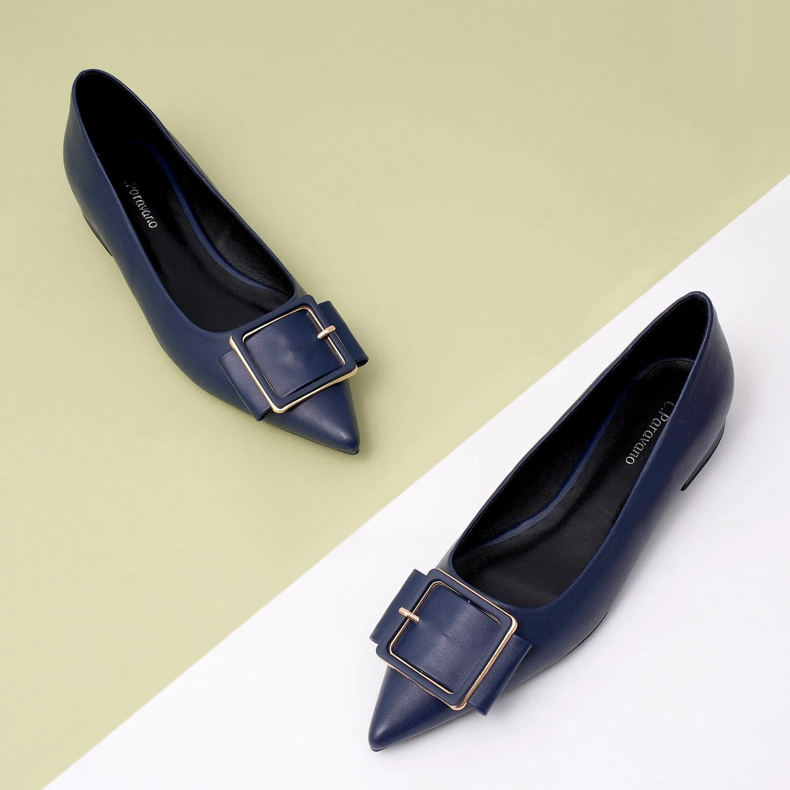 Square Buckle Flats (Aida) Navy