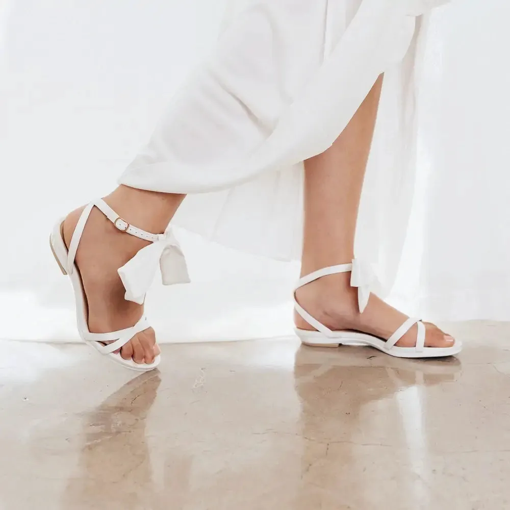 The Brynn White Satin Bow   Block Heel Kit 3 White