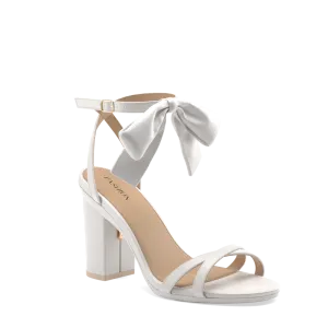 The Brynn White Satin Bow   Block Heel Kit 4 White