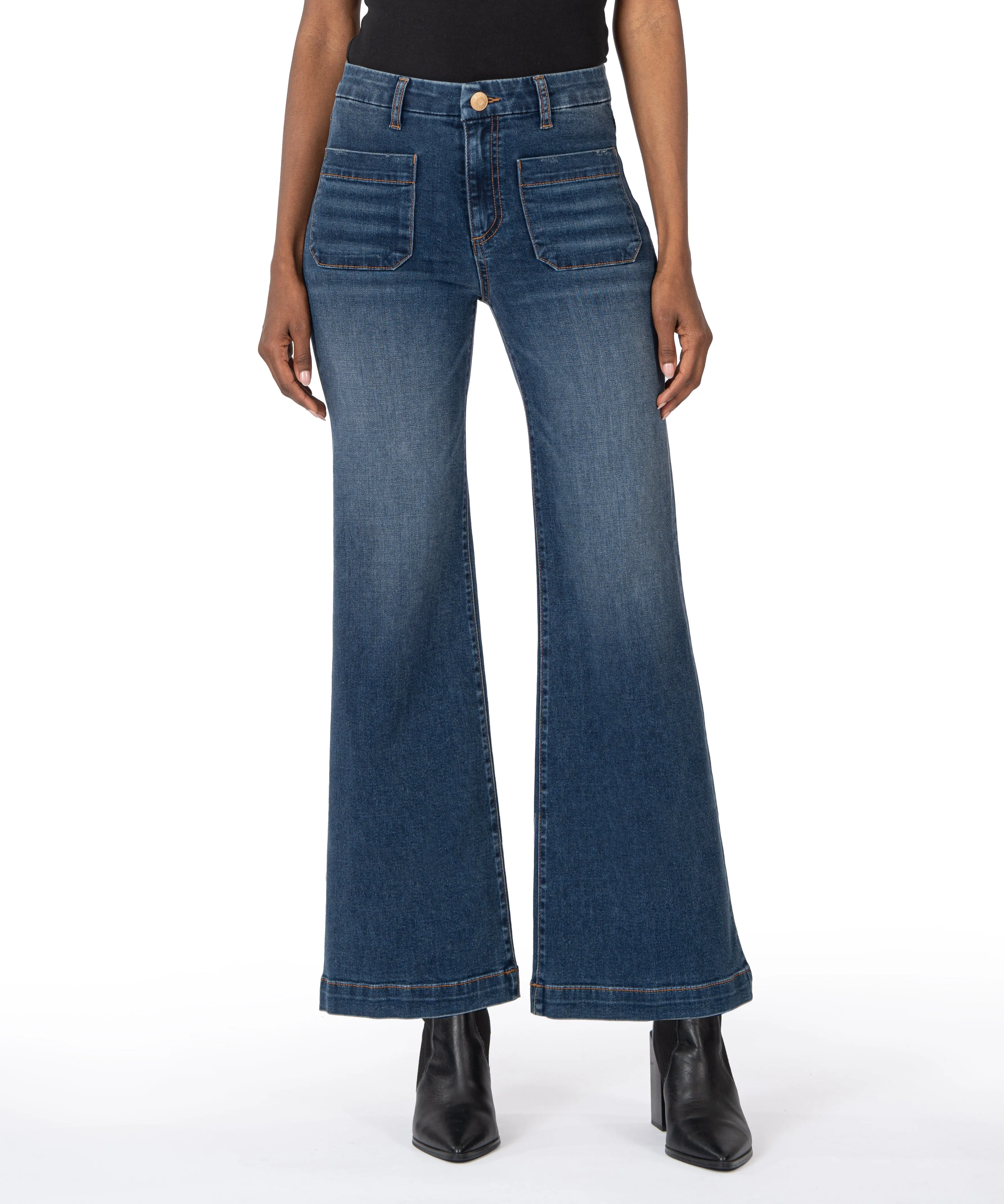 The Patch Pocket Wide Leg in Dk Denim