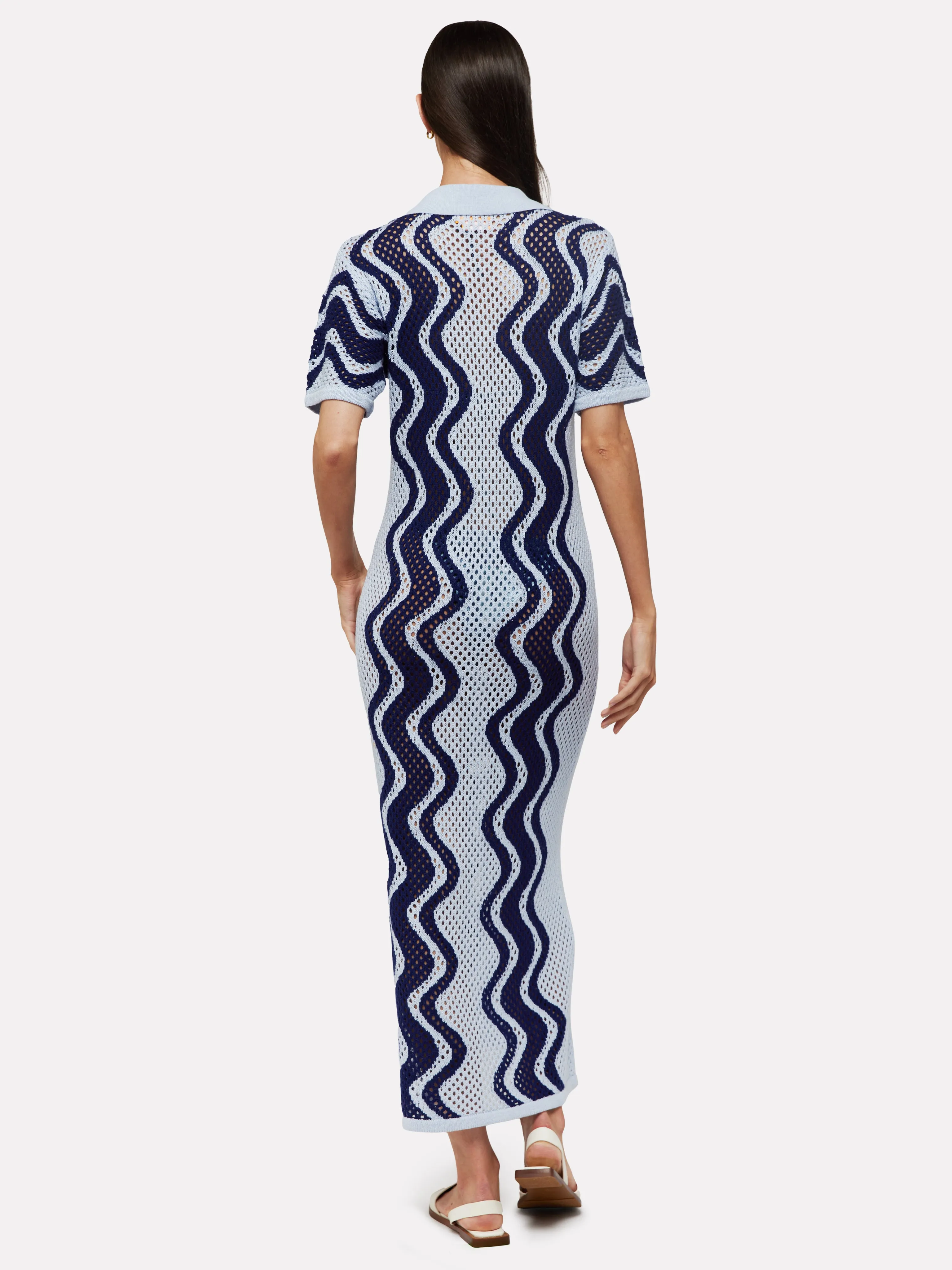 Wave Pointelle Crochet Midi Dress