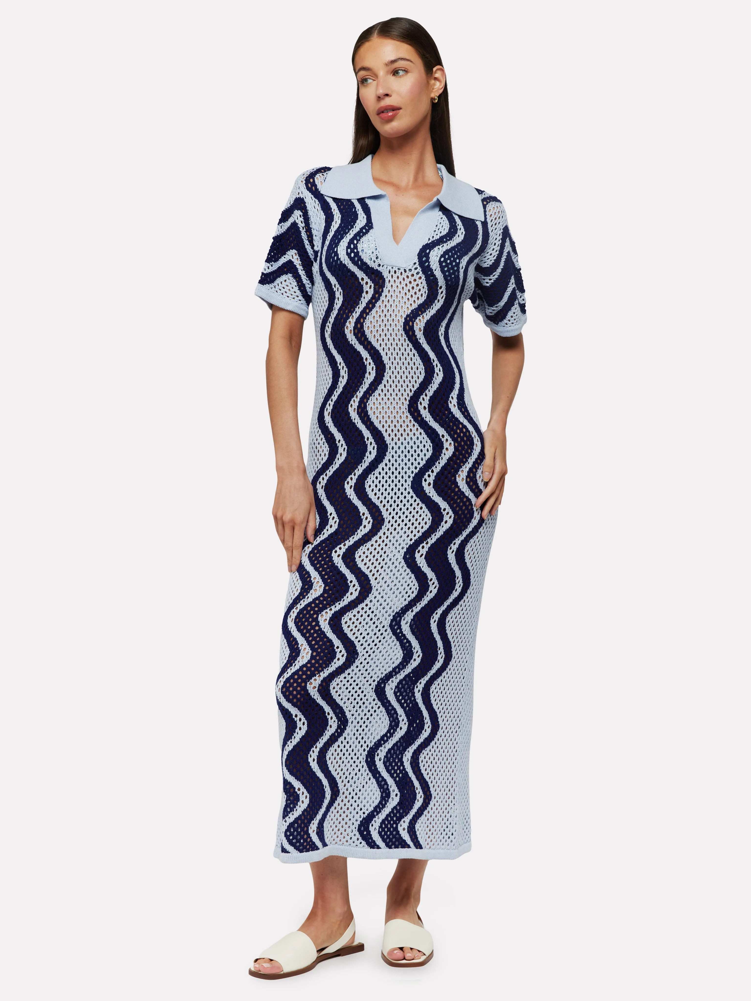 Wave Pointelle Crochet Midi Dress