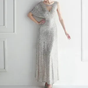 Willow Beaded Ruffle Sleeve Mesh See-Through Midi Dress