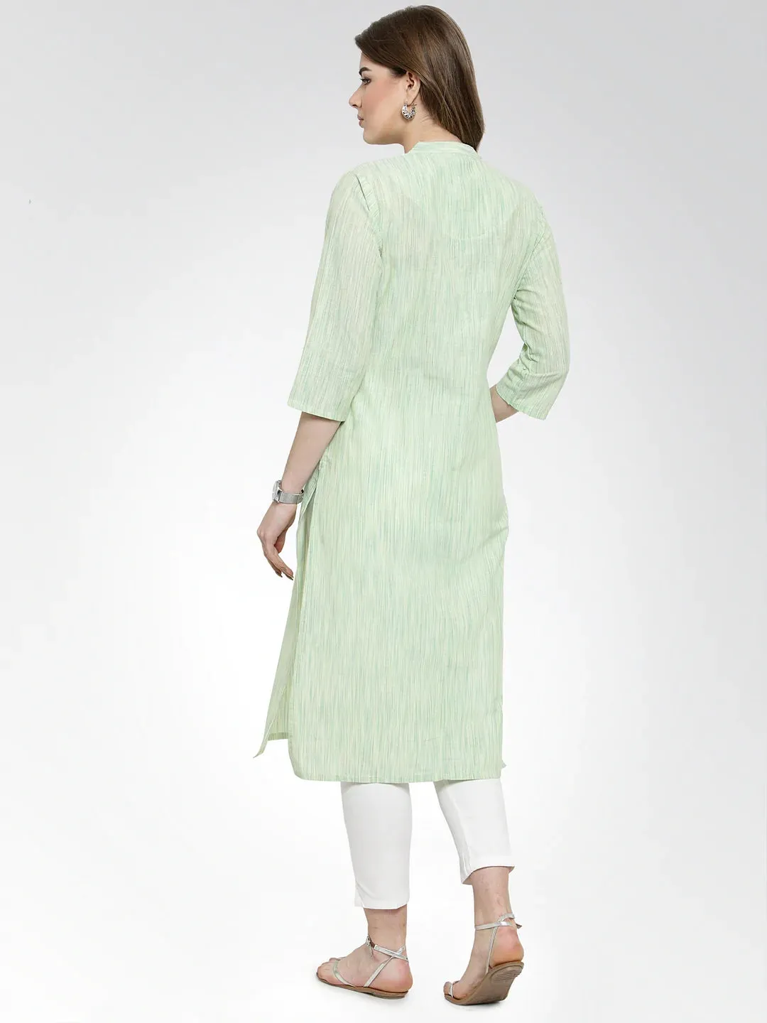 Women Green Self Design Straight Kurta